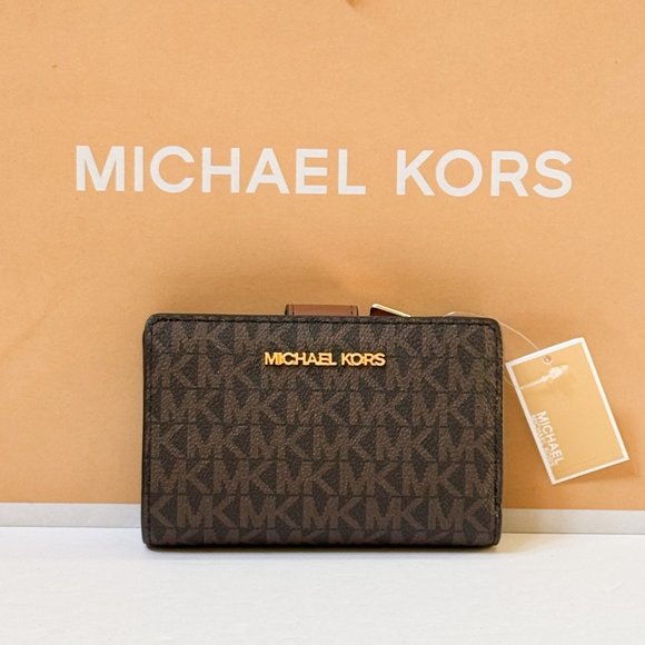 Michael Kors Jet Set Travel Medium Bifold Coin Zipper Wallet MK Brown - Picture 1 of 9